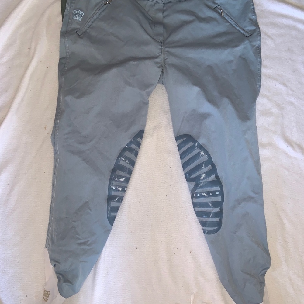 George H Morris GHM derby riding breeches. CHOICE O green OR blue size 36.